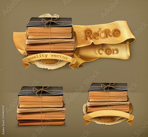 Stack of old books, vector icon