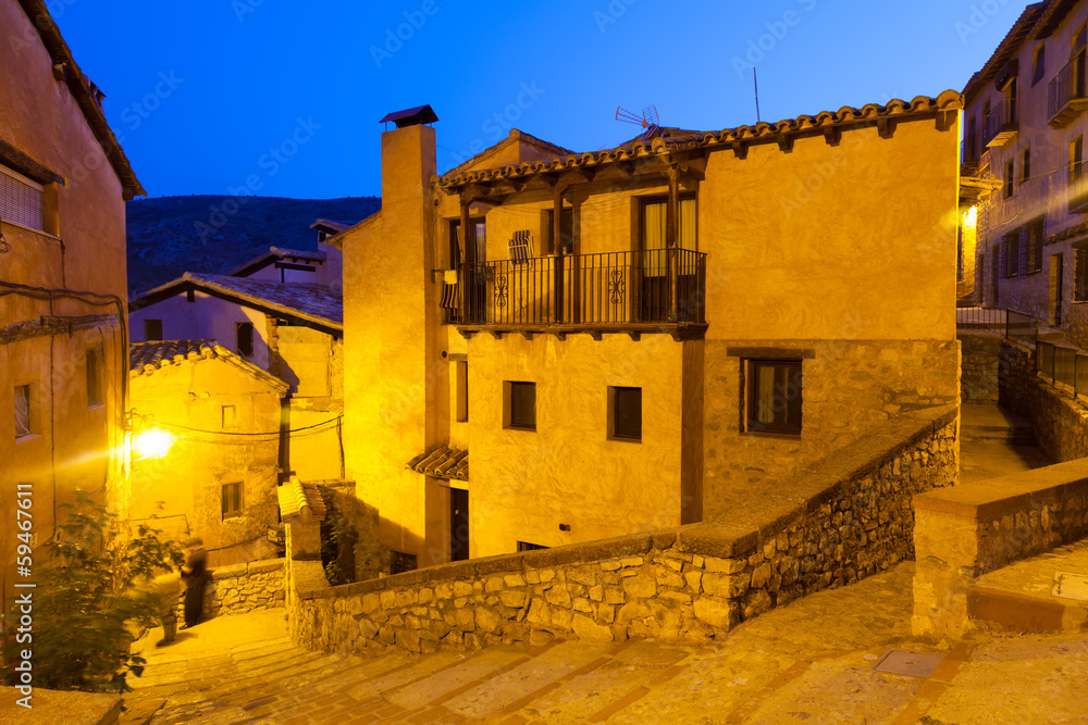 Narrow street of old spanish village in summer night