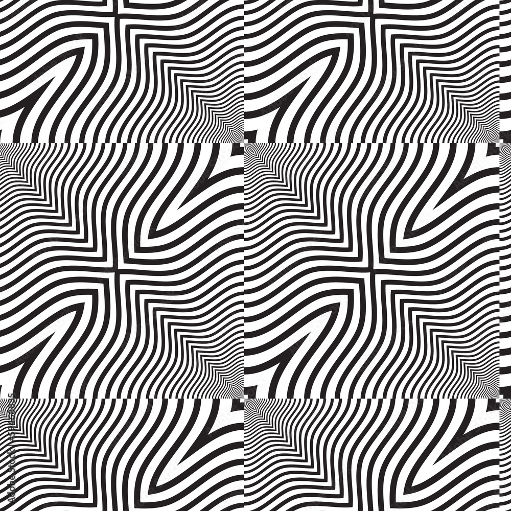Black and White Op Art Design Vector Seamless Pattern Background