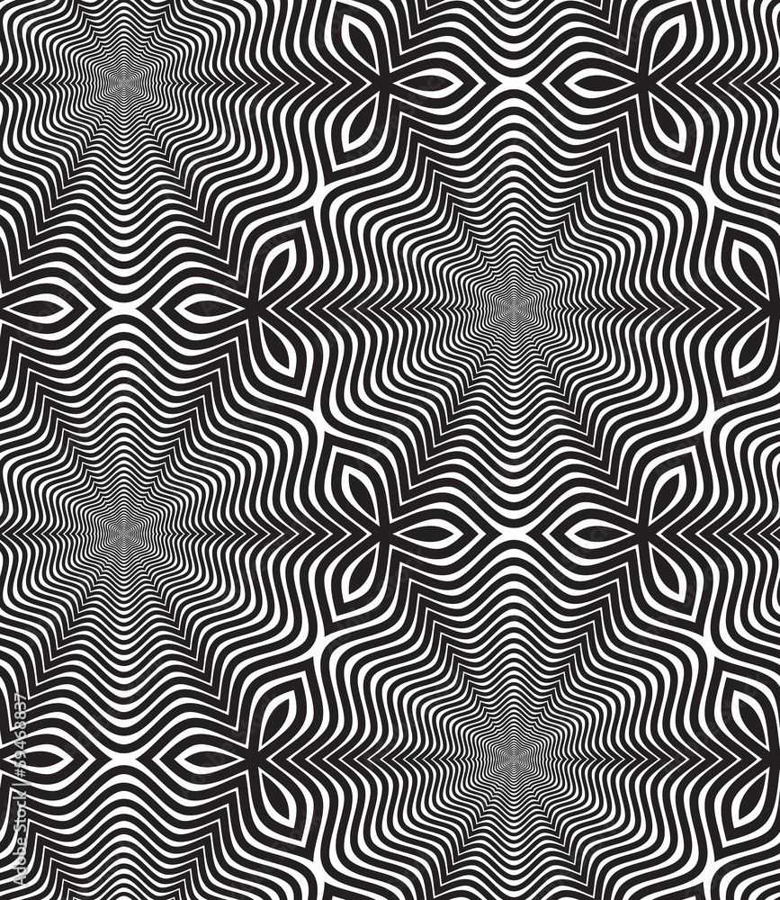 Black and White Op Art Design Vector Seamless Pattern Background