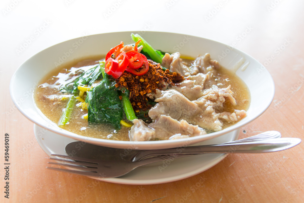 Fried noodle with pork, squid and shrimp soaked in gravy, Chines Fried noodle with pork, squid and shrimp soaked in gravy, Chines