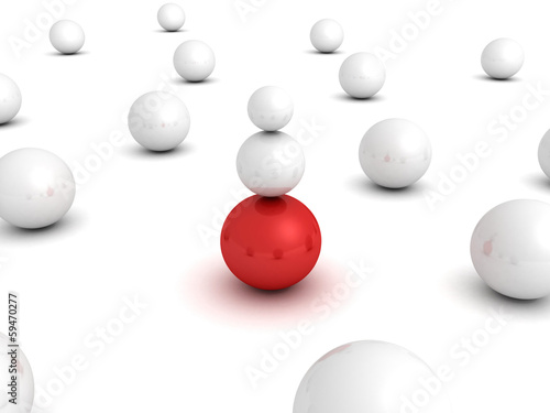Different red leader ball sphere in other white crowd © VERSUSstudio