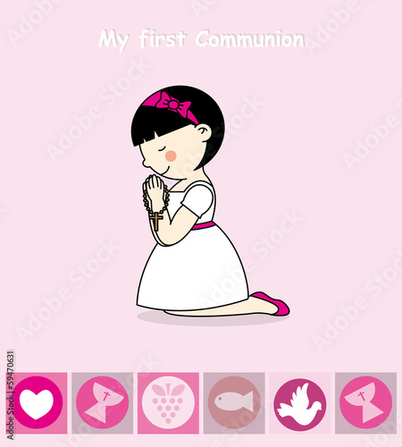 First Communion Invitation Card. Girl
