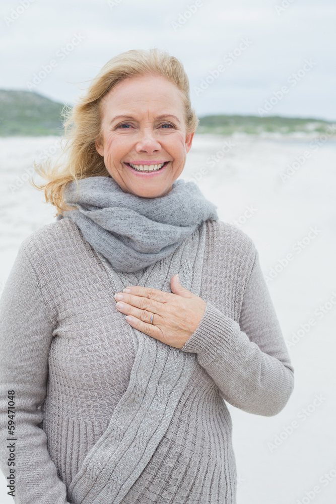 Smiling casual senior woman at beach Smiling casual senior woman at beach