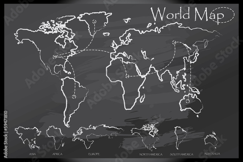World map draw on blackboard