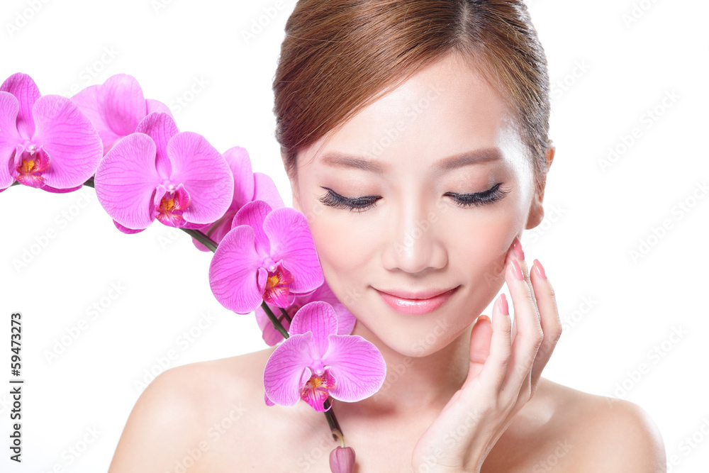 beautiful face with orchids beautiful face with orchids