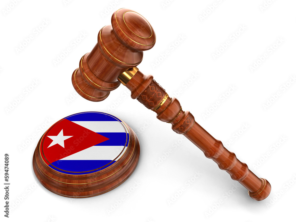 Wooden Mallet and Cuban flag (clipping path included)