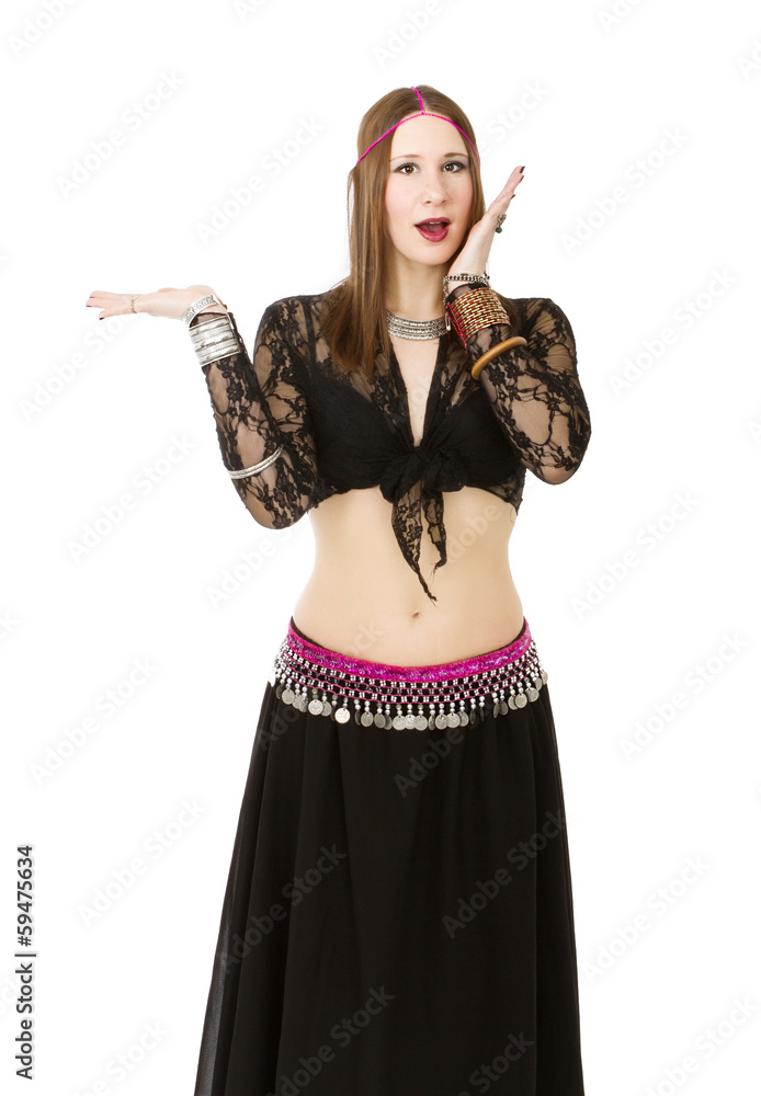 belly dancer showing copy space