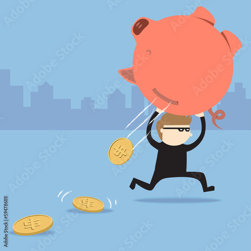 Thief steal piggy bank but coins fall out