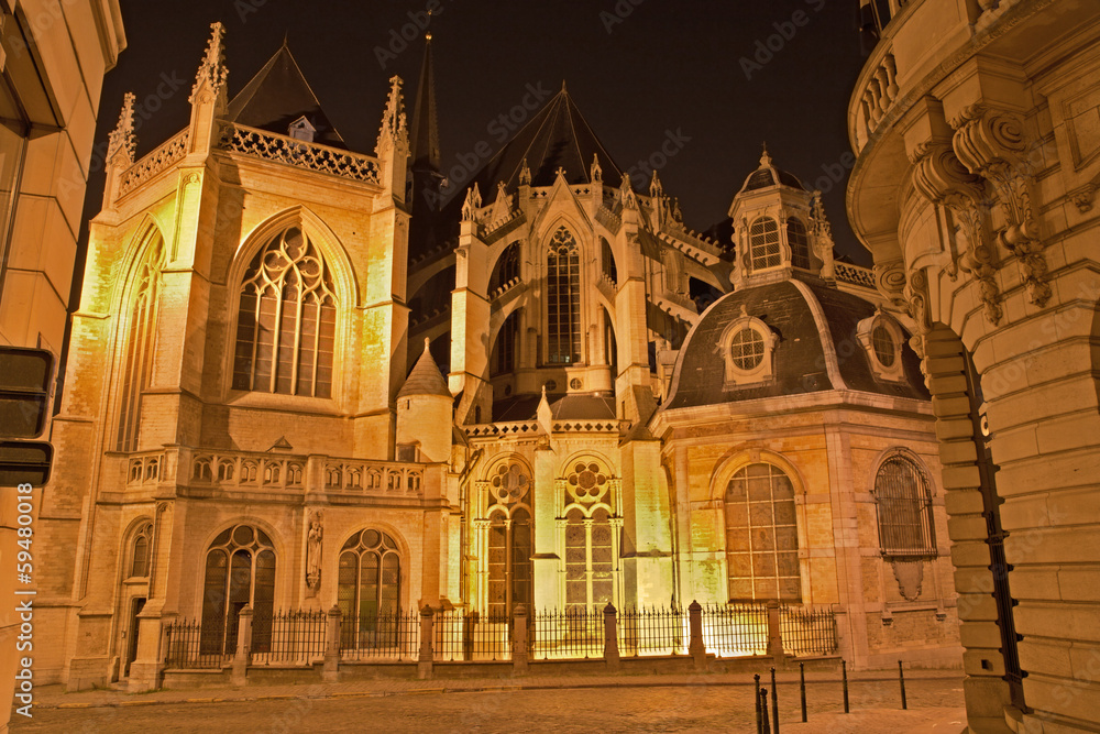 Brussels - Sanctuary of Saint Michael cathedral at night