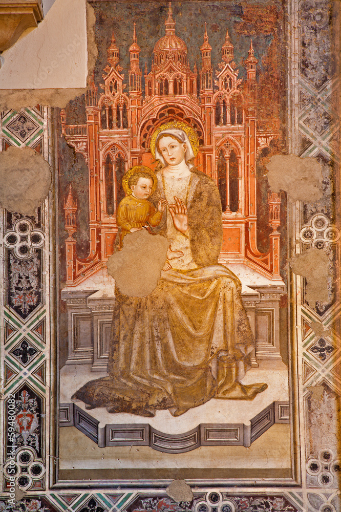 Verona -  Fresco of Holy Mary in church Santa Maria della Scala