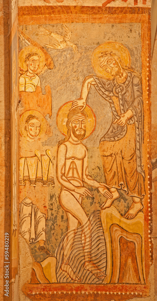 Verona - Fresco of Baptism of Jesus from 12. cent.