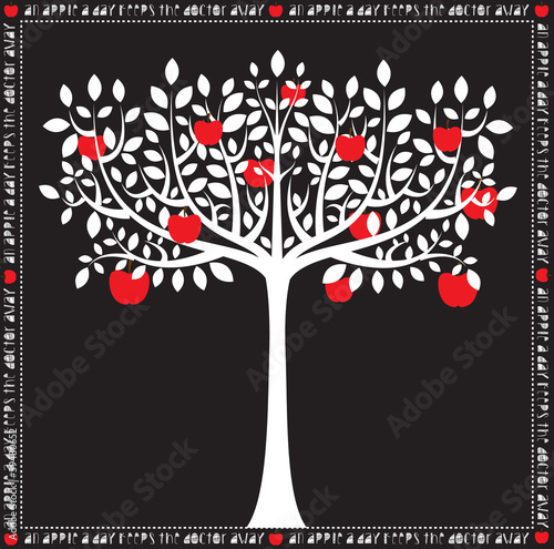 Stylized White on Black Apple Tree