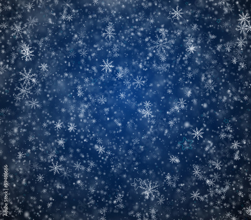 Winter Christmas background  falling snowflakes and stars