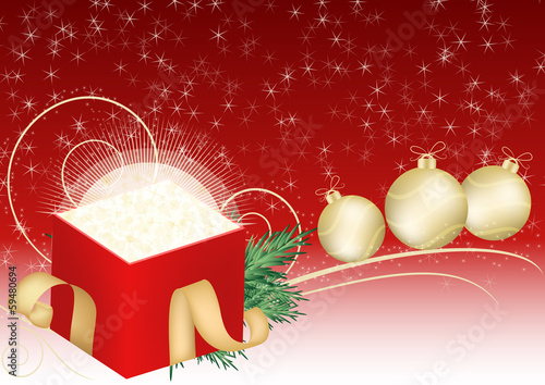 sfondo natalizio pacco regalo e palline
