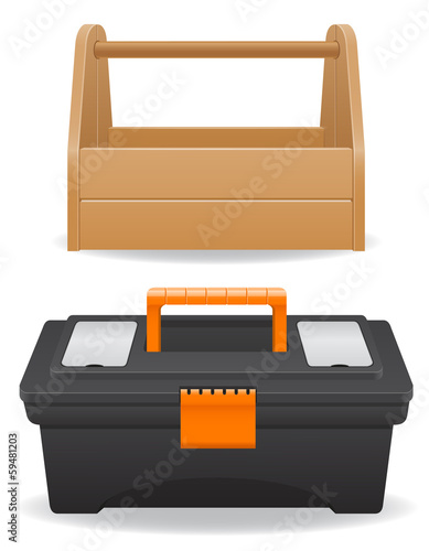 wooden and plastic tool box vector illustration
