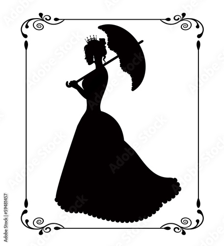 princess silhouette in retro patterned frame
