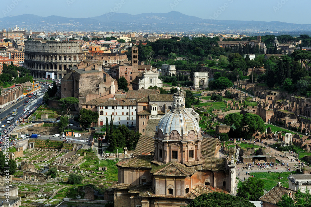 the Roman Forum and the Colosseo, Rome