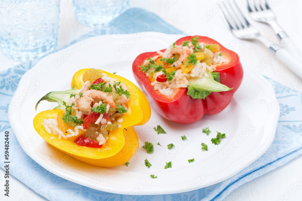 colorful peppers stuffed with rice and shrimp colorful peppers stuffed with rice and shrimp