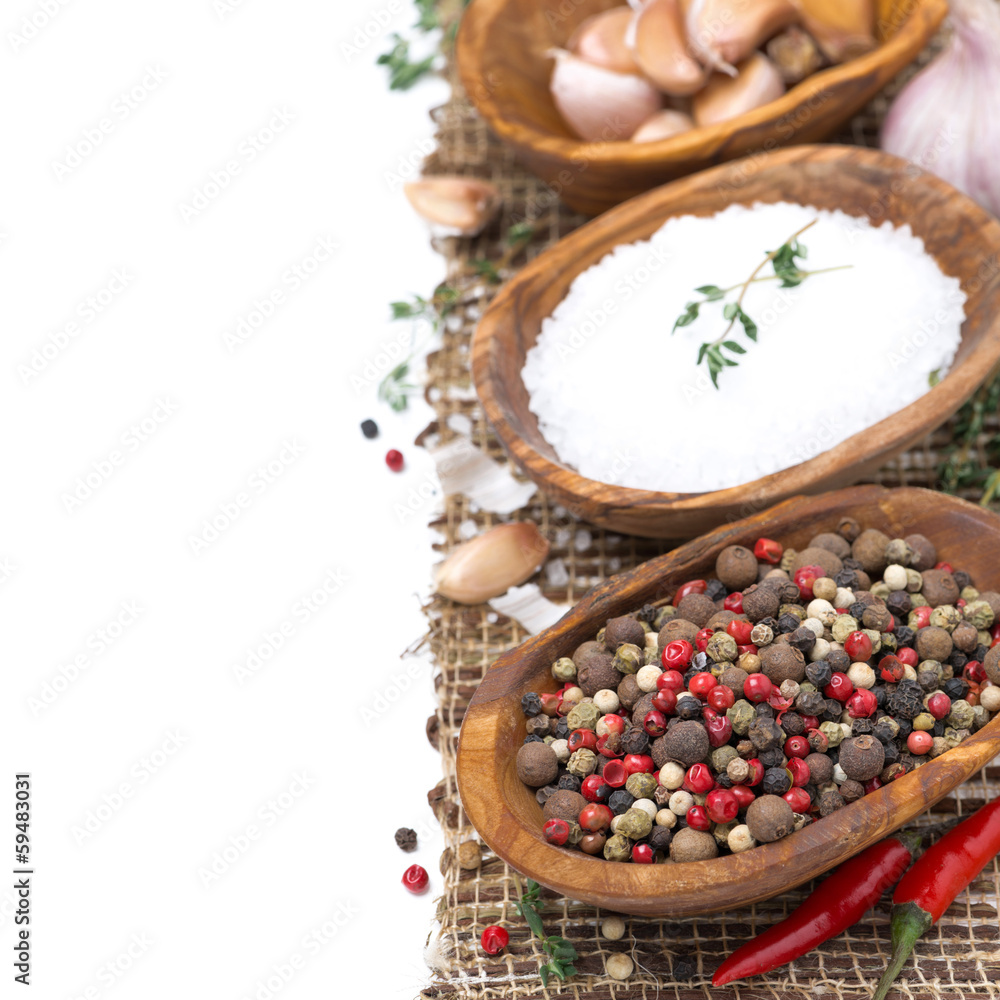 hot pepper and sea salt in a bowls, isolated hot pepper and sea salt in a bowls, isolated
