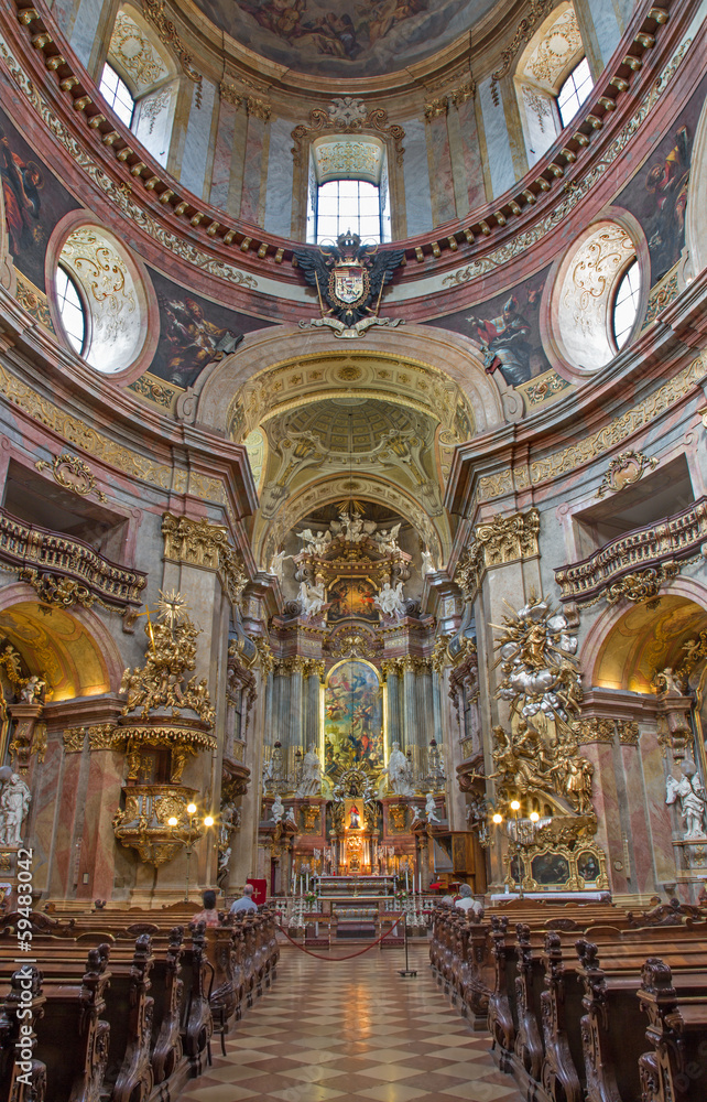 Vienna - Presbytery and nave of baroque st. Peters church