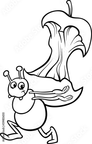 ant with apple core coloring page