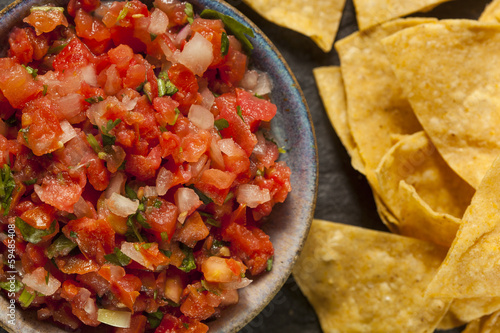 Bild auf Leinwand Homemade Pico De Gallo Salsa and Chips