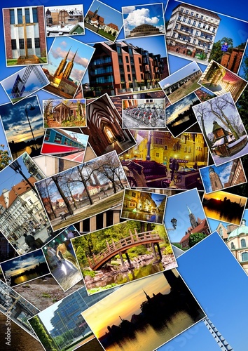 European city collage with postcards