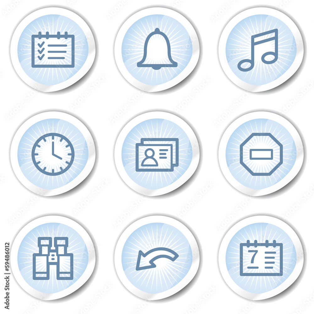 Organizer web icons, light blue stickers Organizer web icons, light blue stickers