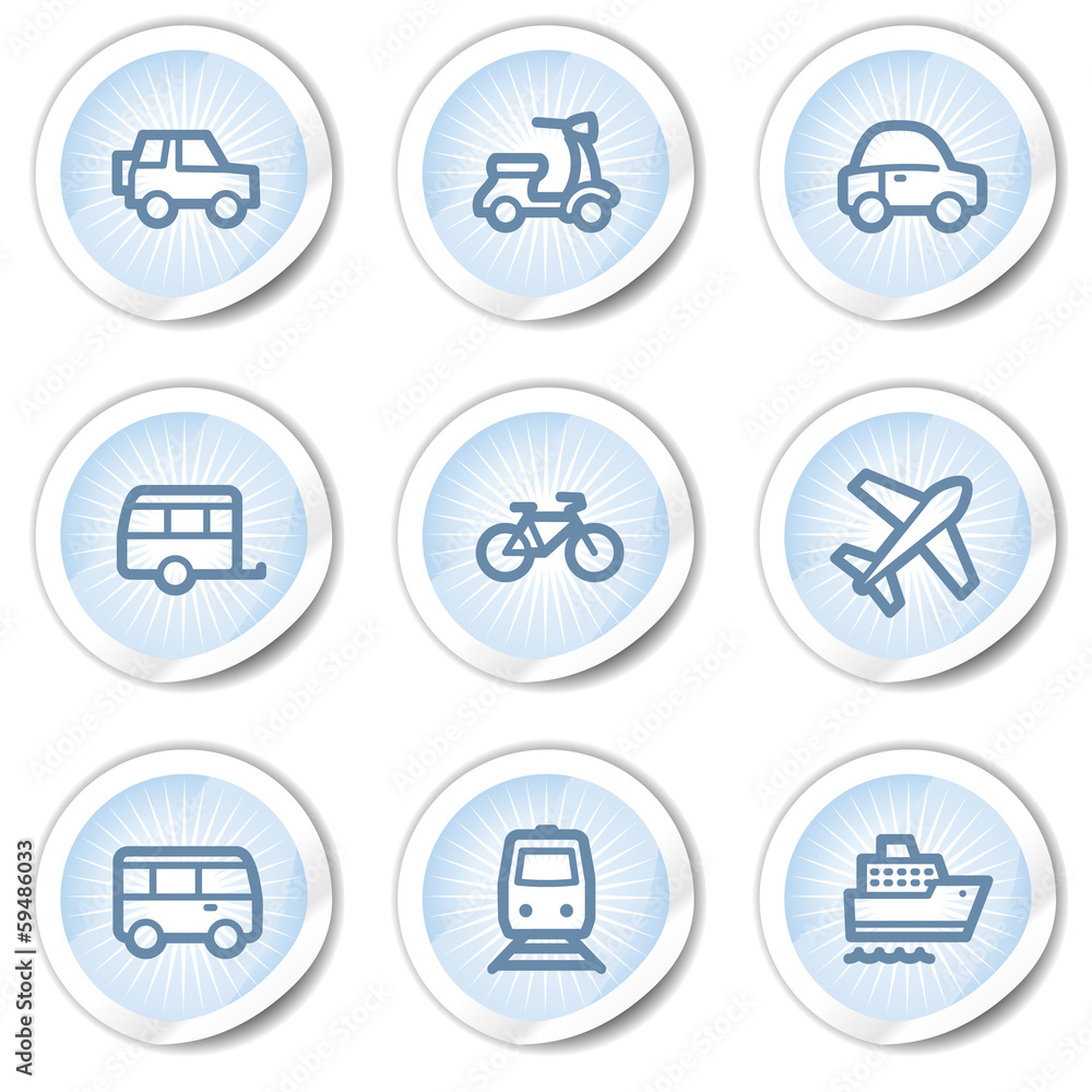 Transport web icons, light blue stickers Transport web icons, light blue stickers