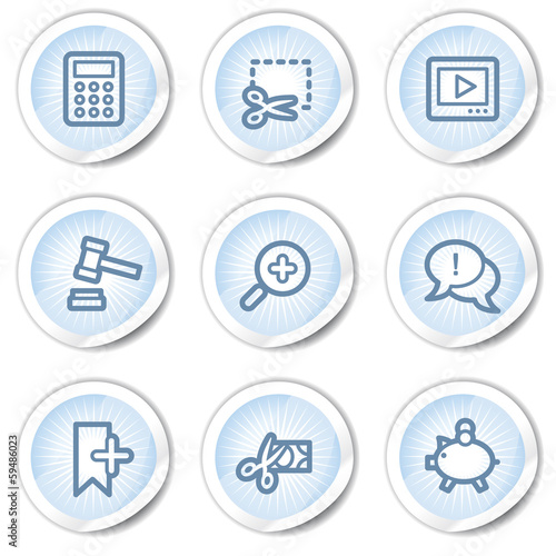 Shopping web icons set 3, light blue stickers