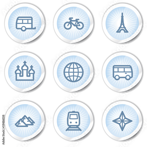Travel web icons set 2, light blue stickers