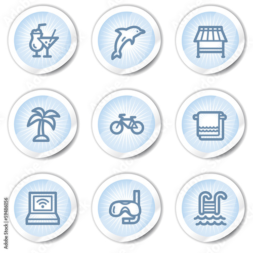 Vacation web icons, light blue stickers