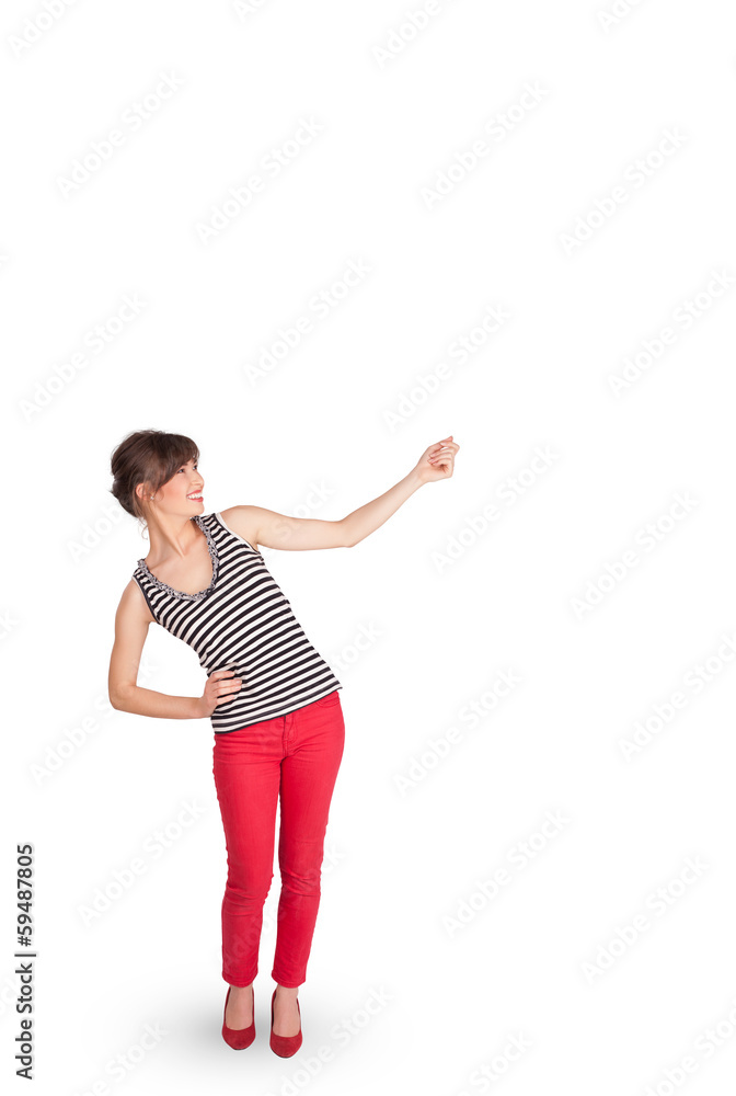 Young lady gesturing with copy space