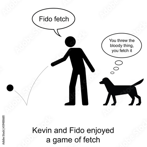 Kevin plays fetch with Fido cartoon