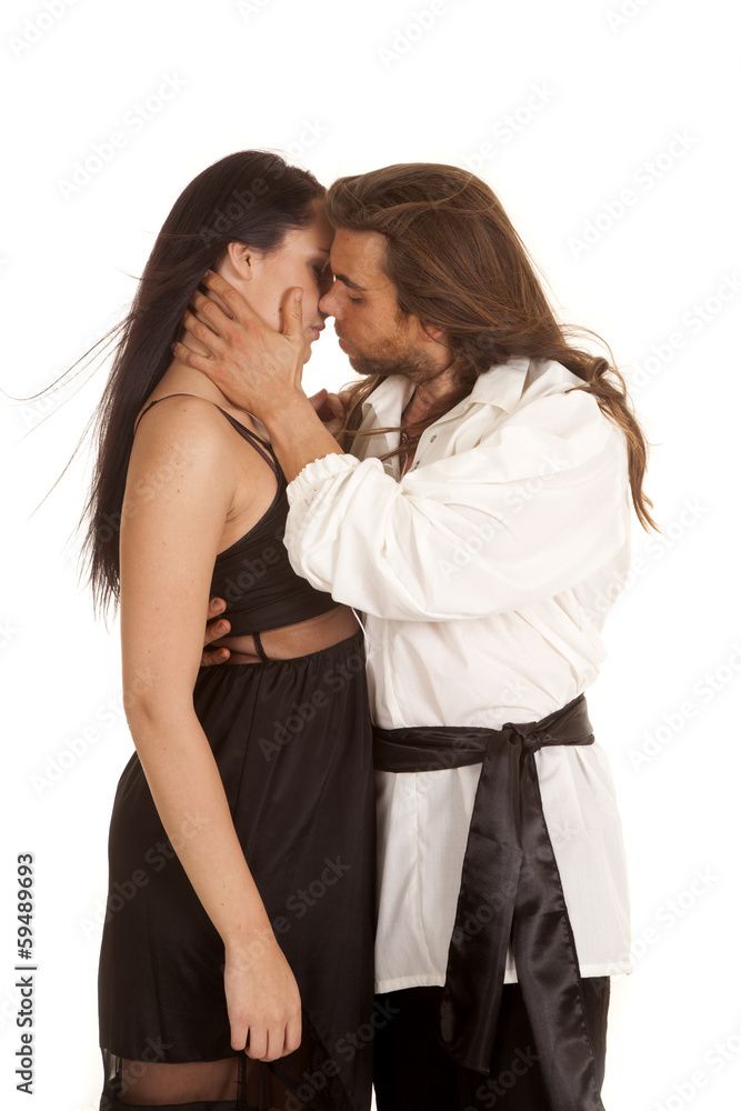 couple long hair sash almost kissing