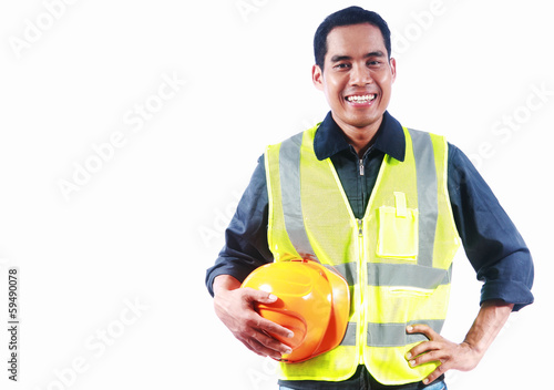 Portrait asian engineer isolated on white background