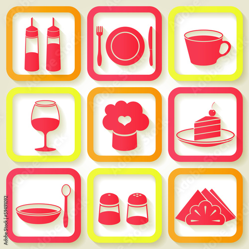 Set of 9 retro icons of kitchen utensils. Eps10