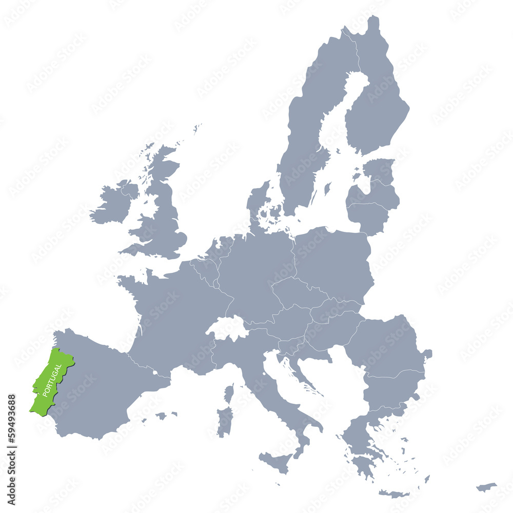 map of European Union with the indication of Portugal