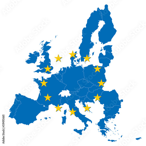 blue map of European Union and EU flag