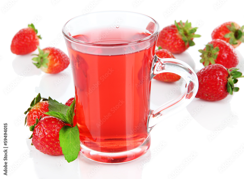 Delicious strawberry tea isolated on white Delicious strawberry tea isolated on white