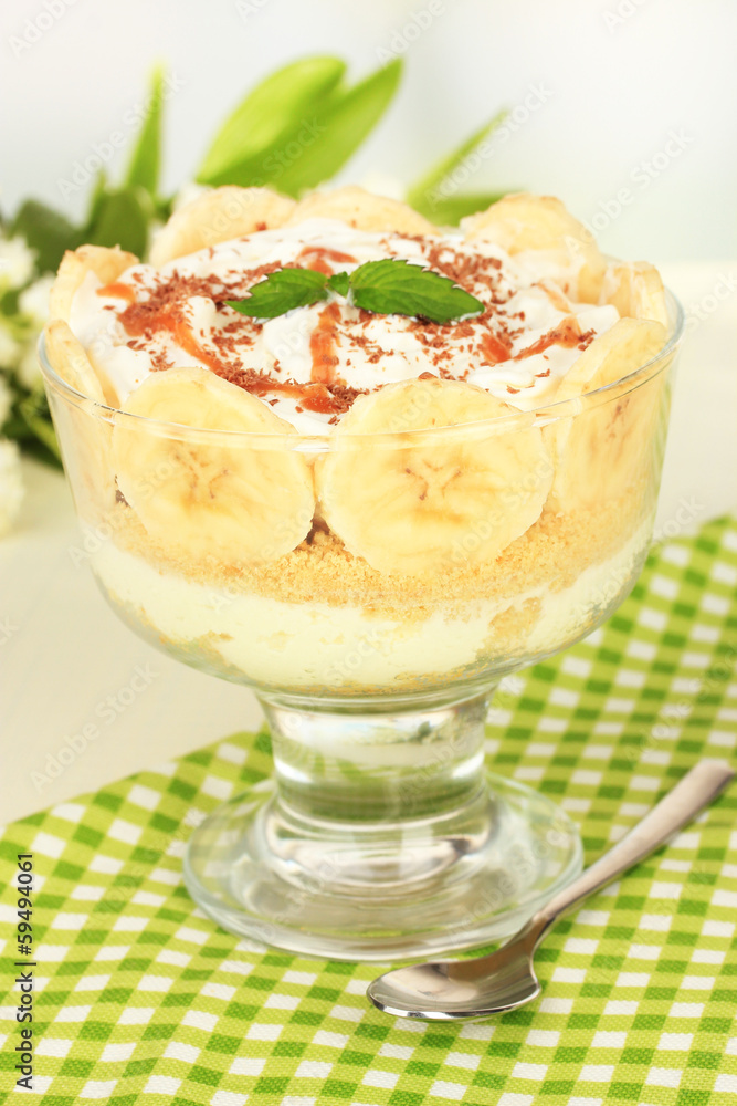Delicious dessert with banana and caramel Delicious dessert with banana and caramel