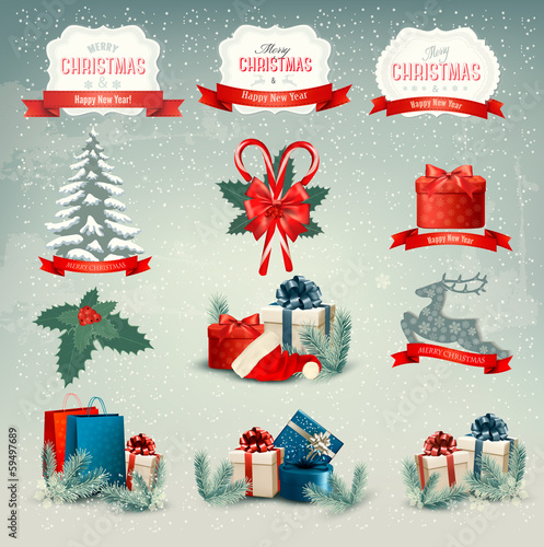 Big collection of Christmas icons and design elements. Vector il