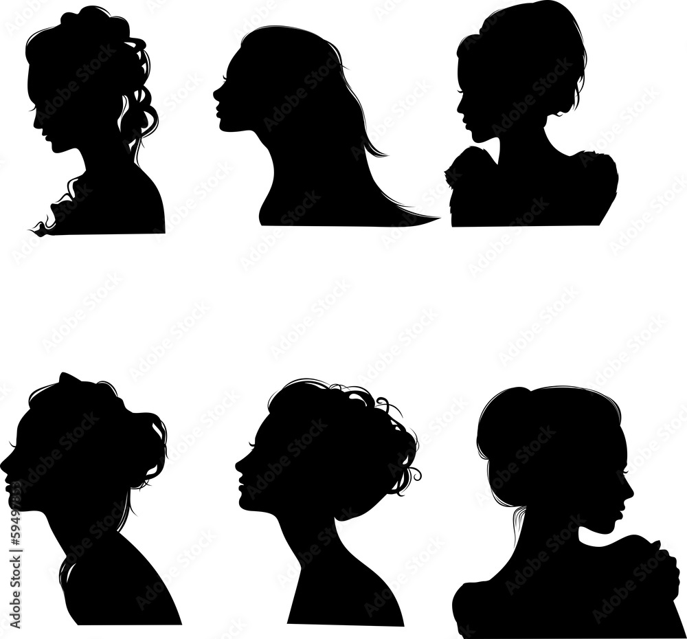 Vector drawing silhouettes hairstyles Vector drawing silhouettes hairstyles