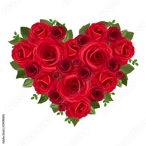 Heart bouquet of red roses. Vector illustration.