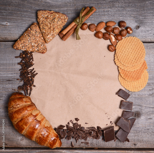 Blank vintage paper with sweet food photo