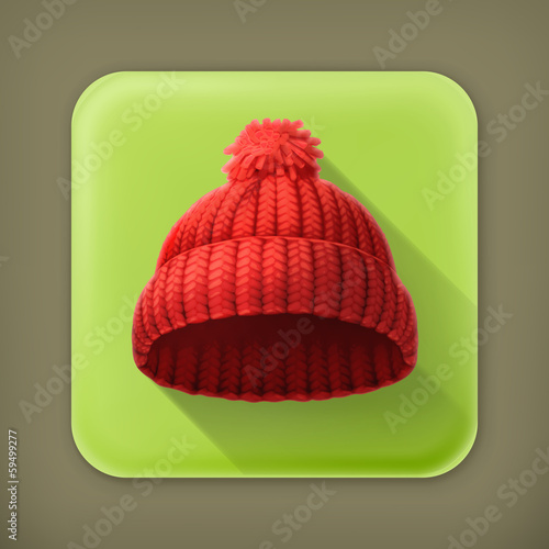 Knitted red cap, long shadow icon