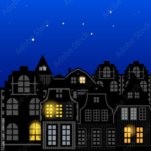 Wallpaper Mural City and night sky with stars, vector illustration Torontodigital.ca