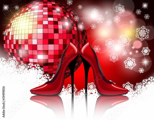 Christmas gift on background disco ball