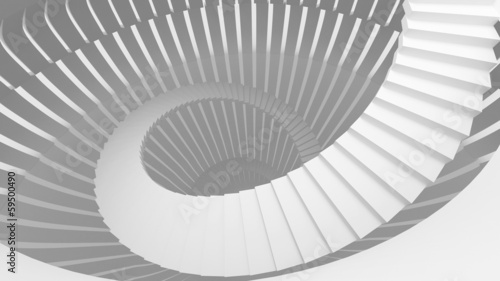 White spiral stairs in abstract round interior. 3d illustration
